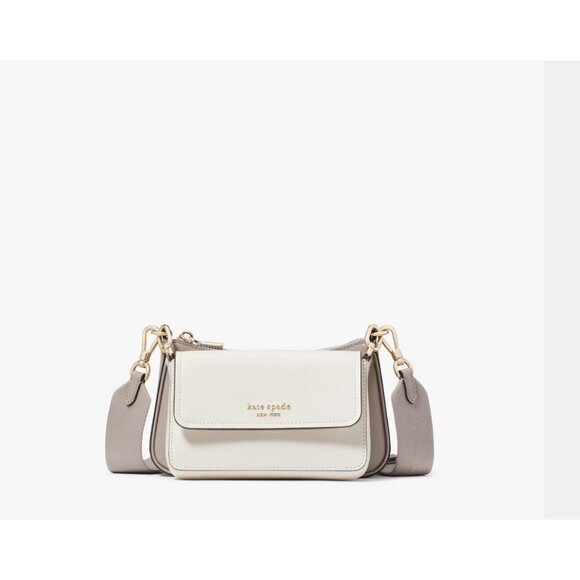 KATE SPADE NY Double Up leather crossbody + Dust bag  White/Gray (Defective) - Picture 1 of 12